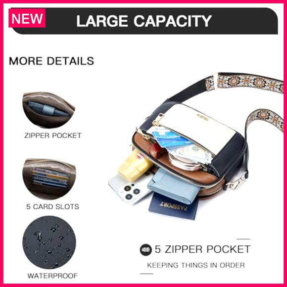 Small Vegan Leather Crossbody Bag Adjustable Strap Daily Use Lightweight - Picture 5 of 8